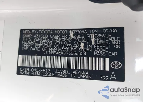 2007 Toyota Camry Le z USA, uszkodzony, nr VIN JTNBE46K973056324